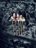 One of a Kind Raw Clear Quartz & Dark Crystal Wire-Wrapped Hair Comb