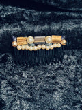 Natural Tiger’s Eye & Faux Pearl Structural Gemstone Hair Comb