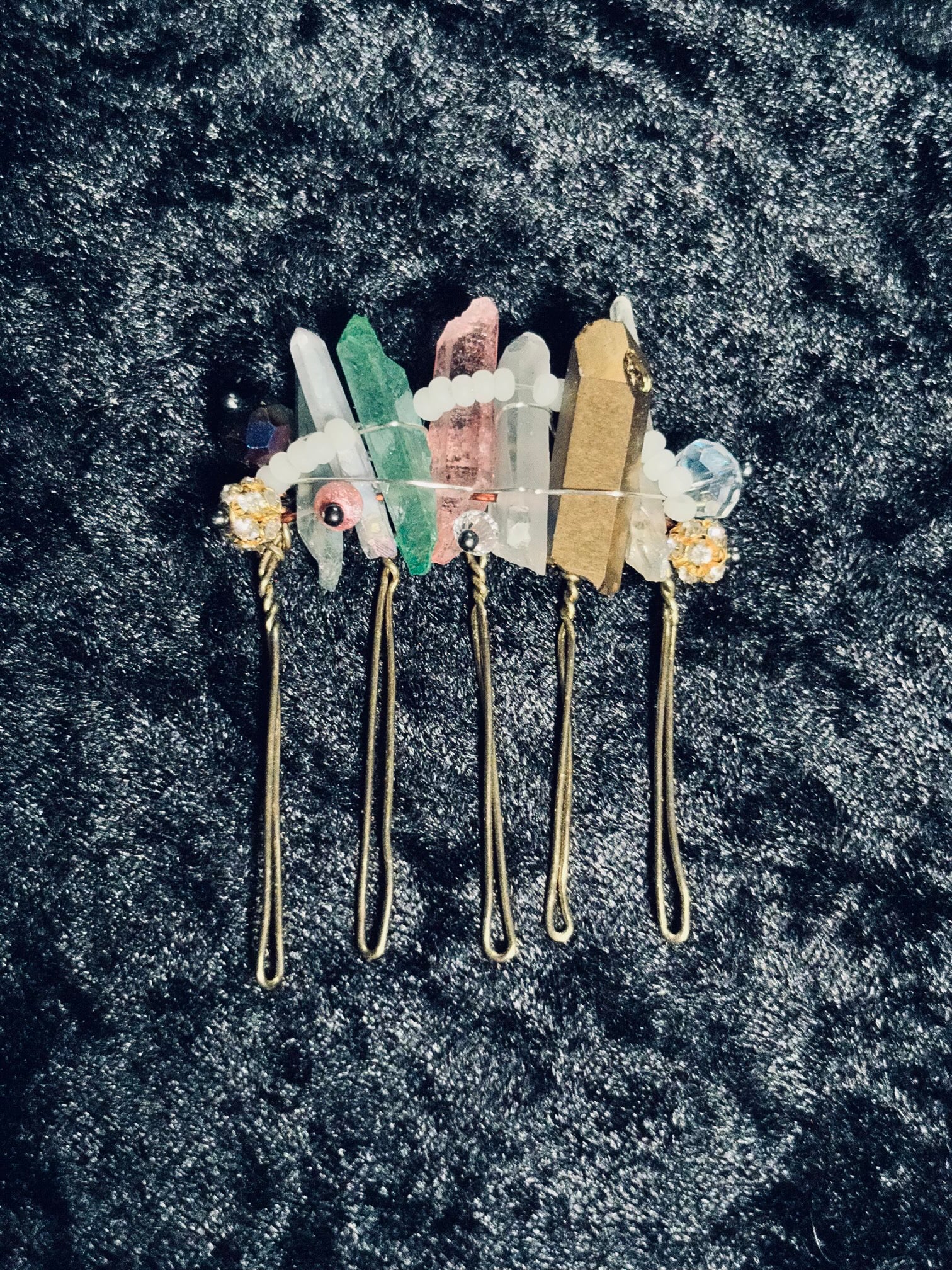 Earthy Botanical Raw Quartz & Green Fluorite Hair Comb