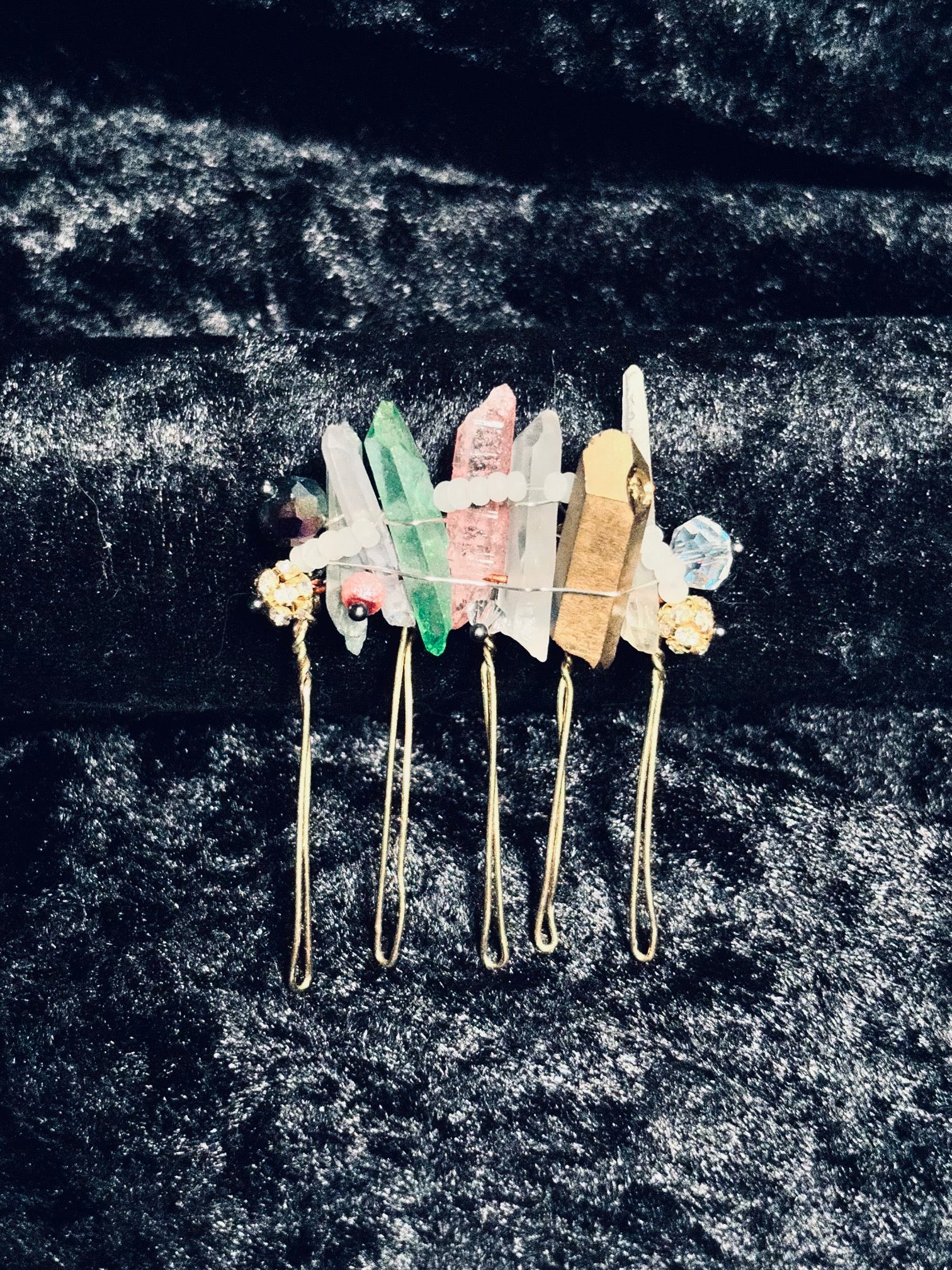 Earthy Botanical Raw Quartz & Green Fluorite Hair Comb